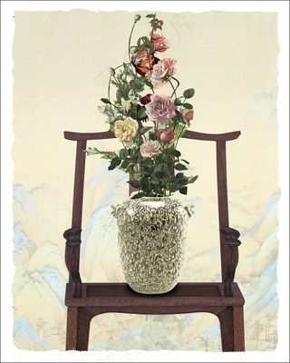 新中式瓶花太师椅原创客厅书房装饰画...