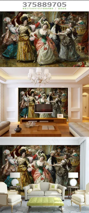 人物跳舞油画背景墙