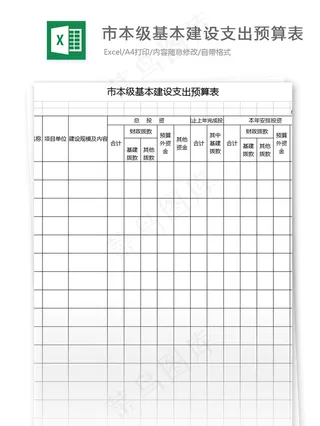 市本级基本建设支出预算表格