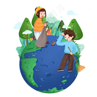 帮地球捡垃圾的学生免抠元素