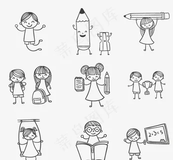 手绘玩耍的校园儿童矢量素材图片