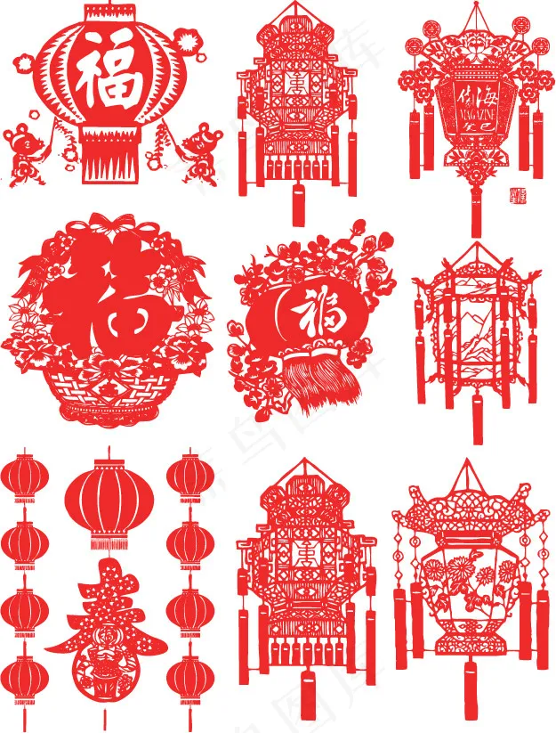 新年剪纸ai矢量模版下载