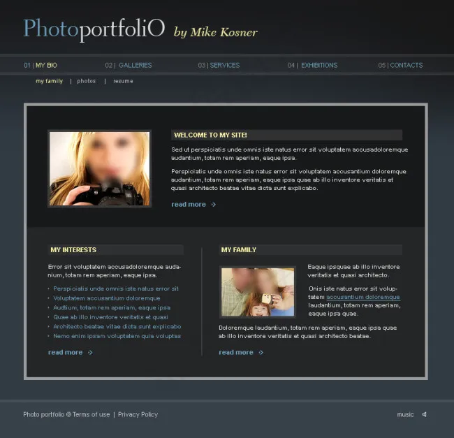 国外家庭照片记录网页模板psd模版下载