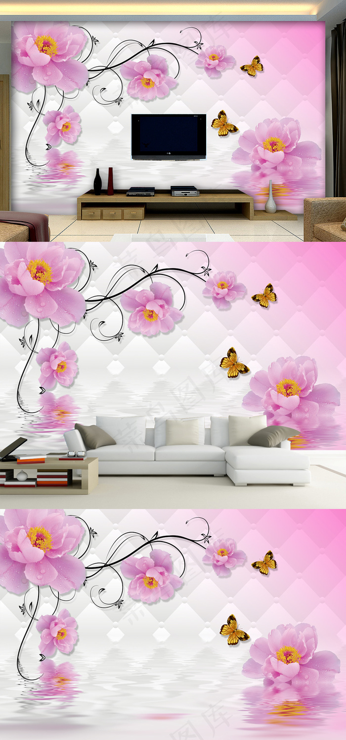 简约梦幻花藤电视背景墙