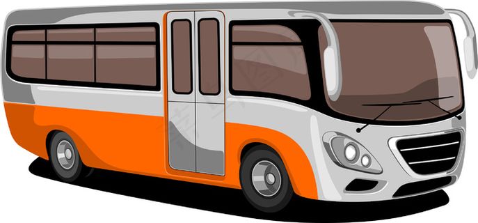 侧视图的公共交通巴士的橙色和白色的...