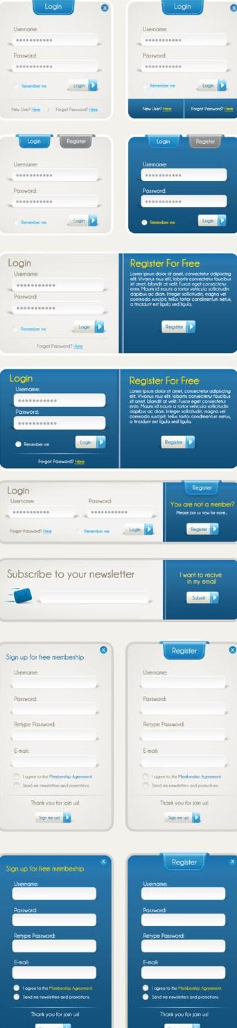 注册和登录表单矢量素材