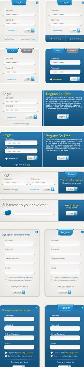 注册和登录表单矢量素材psd模版下载