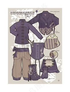 中西马戏团服装款式设计矢量图