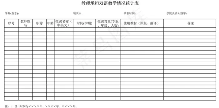 教师承担双语教学情况统计表