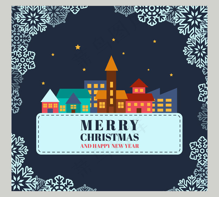 卡通圣诞城市贺卡