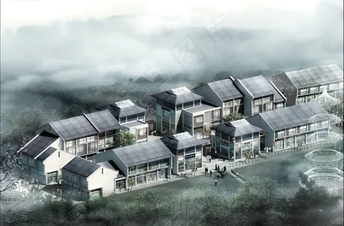 复古青砖瓦房鸟鸟瞰图模型