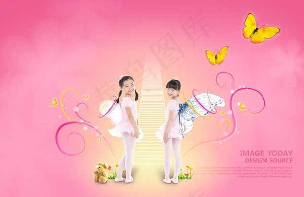 翅膀天使小女孩图片素材（psd分层）psd模版下载
