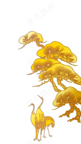 82中国风仙鹤青松PNG透明背景免...