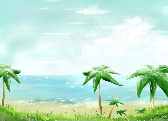 卡通插画 椰子树