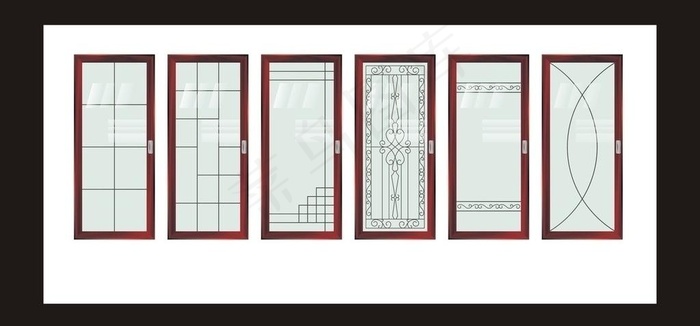 多款红木移门(双面清玻夹铁艺)cdr矢量模版下载