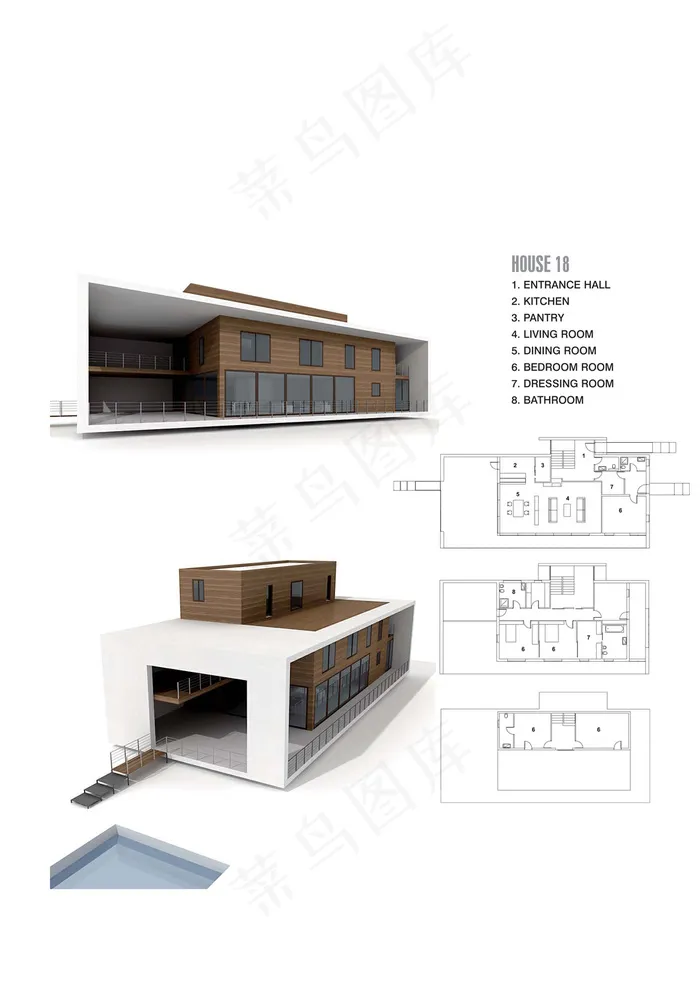 现代3D多层别墅建筑模型
