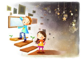 卡通儿童游历在幻想空间PSD