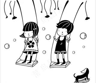 男孩女孩秋千图片