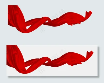 创意质感手绘飘扬的红色彩带,免抠元素