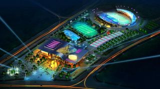 体育中心夜景鸟瞰图片