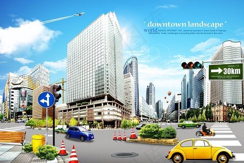 高清城市中心路口PSD