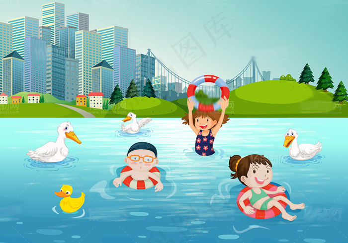 时尚卡通儿童地球水里游玩设计矢量素...eps,ai矢量模版下载