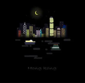 香港夜景扁平风景矢量插画 香港夜景扁平风景矢量插画