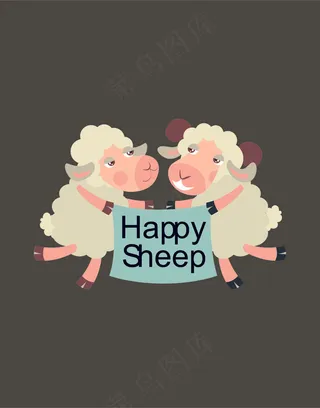 卡通动物绵羊平面设计稿装饰画