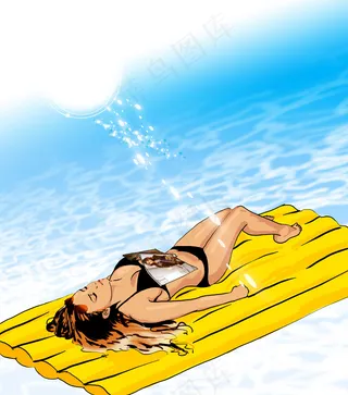 海上晒太阳的美女漫画