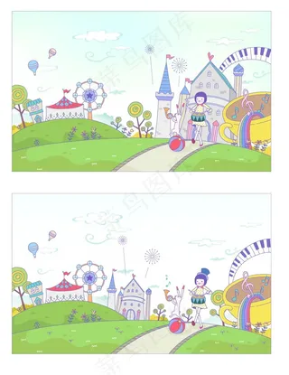 游乐场女孩开心生活矢量图