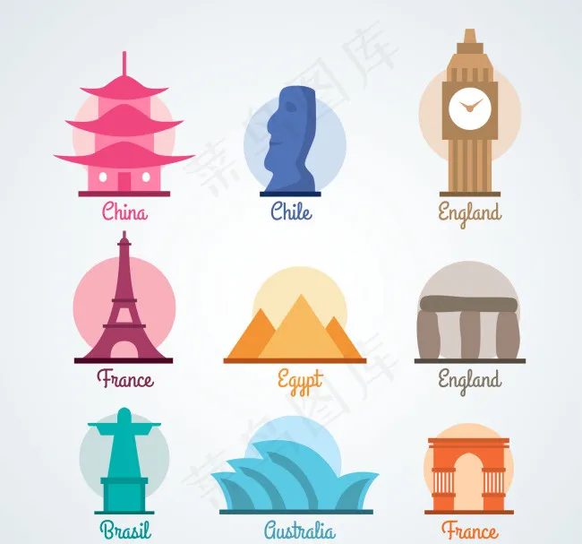 世界文化遗产系列建筑素材ai矢量模版下载