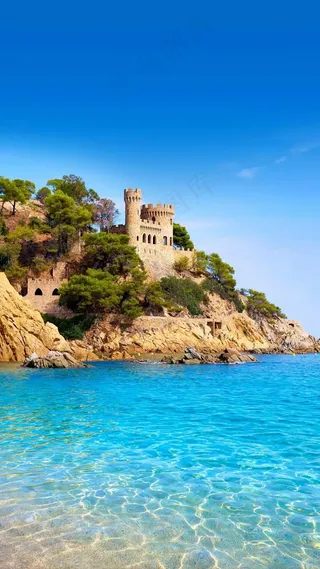 海岸上的城堡高清摄影图片