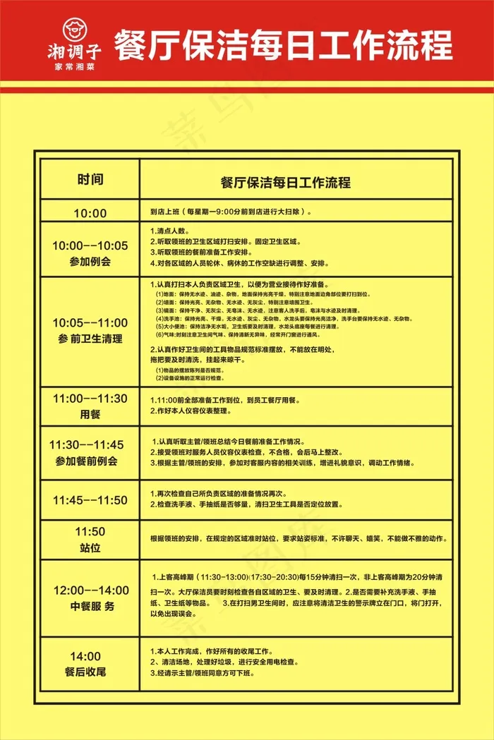 餐厅保洁每日工作流程cdr矢量模版下载