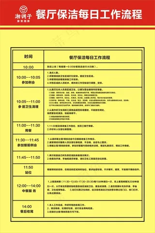 餐厅保洁每日工作流程