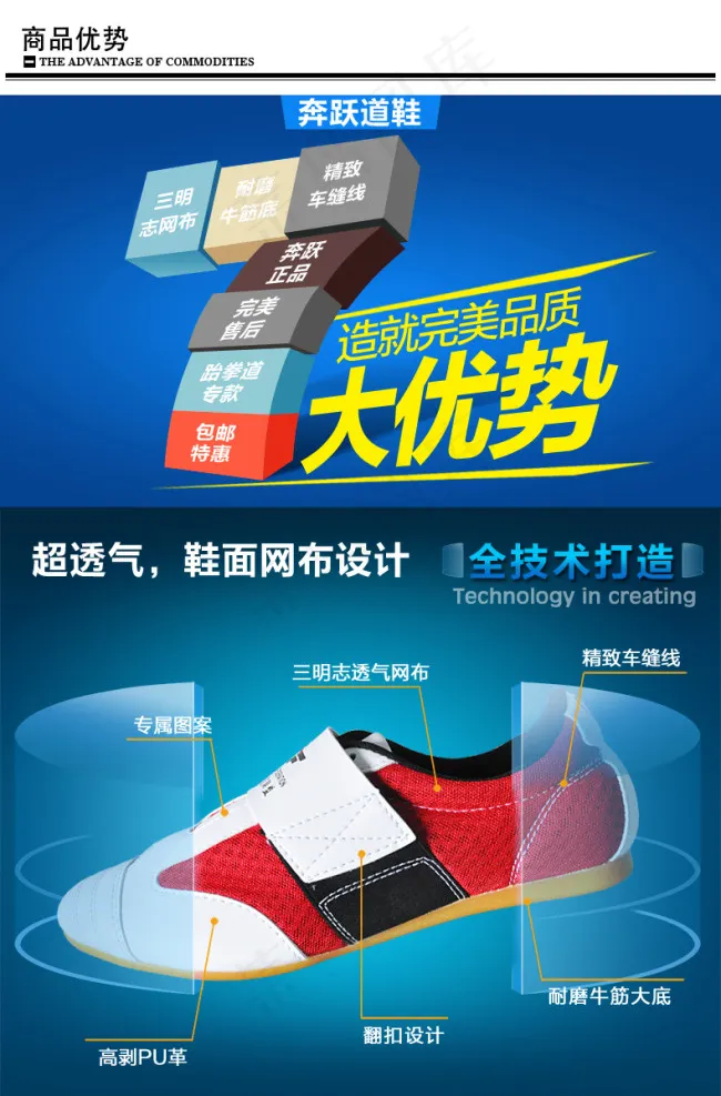 跆拳道鞋运动鞋优势细节描述概念图psd模版下载