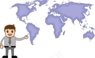瞄准世界地图-商务办公的卡通人物