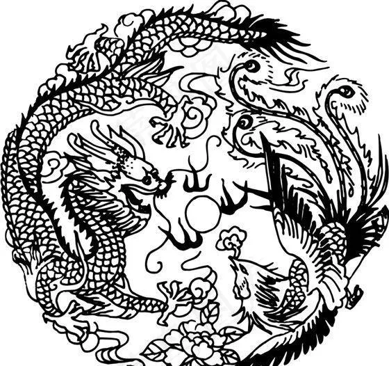 龙凤图案 龙纹凤纹图案 吉祥装饰图...cdr矢量模版下载