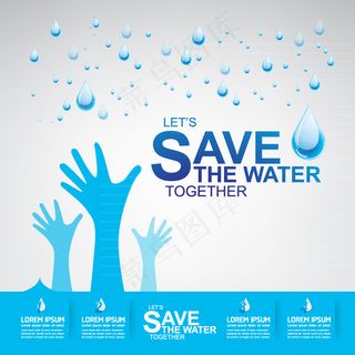 创意节约用水蓝色节约水资源环保地球...