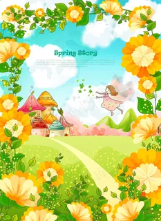 卡通春天故事矢量图