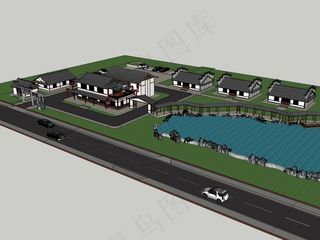 农家乐中式会所建筑模型