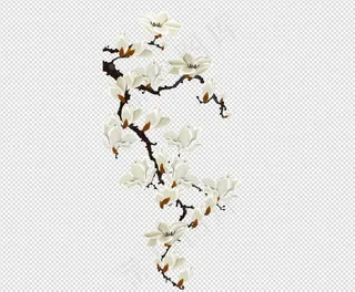 唯美免扣手绘花朵玉兰花背景墙素材P...