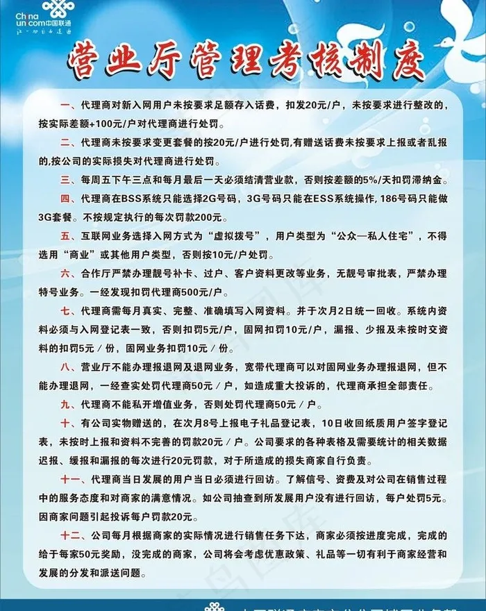 联通制度图片cdr矢量模版下载