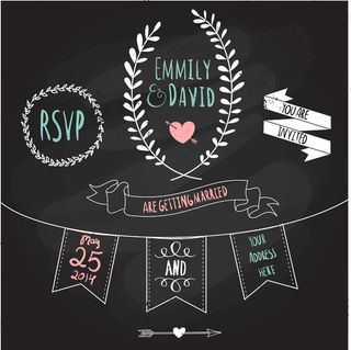 婚礼请柬模板黑板风格矢量卡