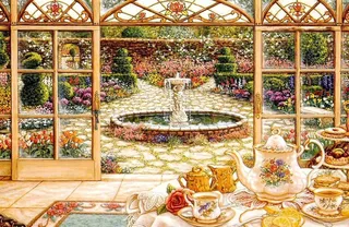 油画 日光浴室的下午茶图片