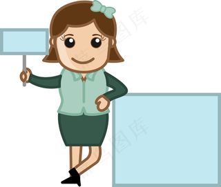 女人显示两个信息板-卡通商业矢量插...