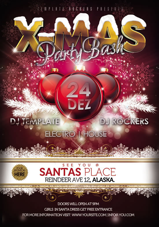 酷炫圣诞水晶球气氛布置海报psd素...