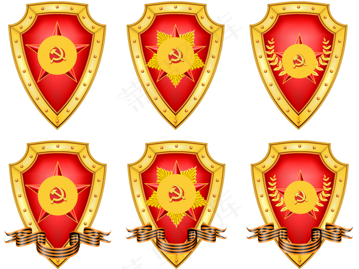 金色盾牌党徽标志矢量素材 AI