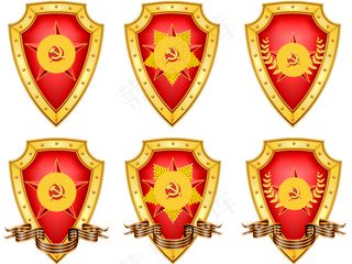 金色盾牌党徽标志矢量素材 AI