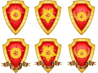 金色盾牌党徽标志矢量素材 AI