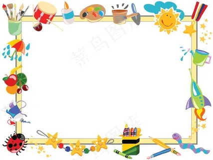卡通彩绘边框PPT模板